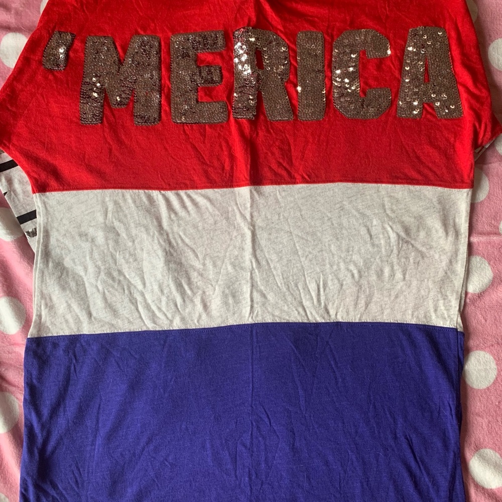 VS Pink Flag Patriotic Merica sequin bling varsity crew Sz small